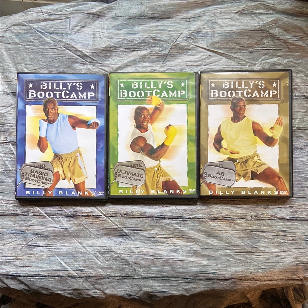 Fitness DVD Set - Blue, Green, and Tan